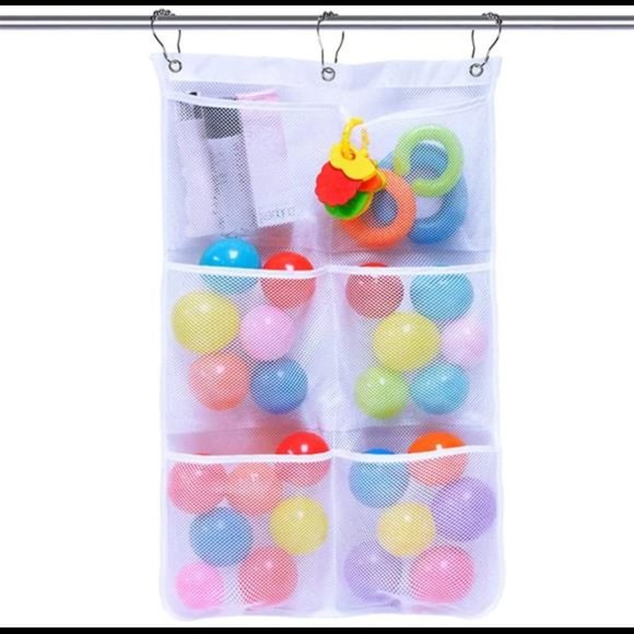 Mesh Shower Caddy Bath Organizer Shower Curtains Rod Hanging Caddies 6 Pockets w
